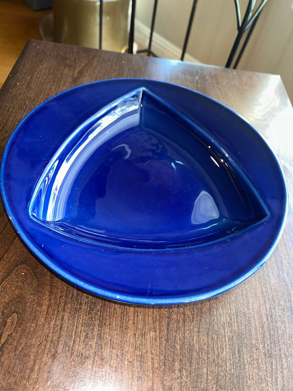 Vintage Homer Laughlin Fiesta Ware triangle center Shaped Serving Bowl 11” blue